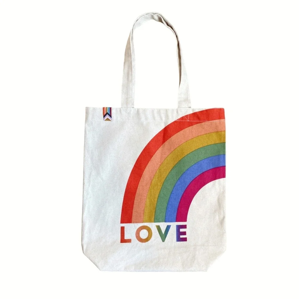 DANICA JUBILEE Love is Love Canvas Tote Book Bag‎ Rainbow Pride Natural Reusable